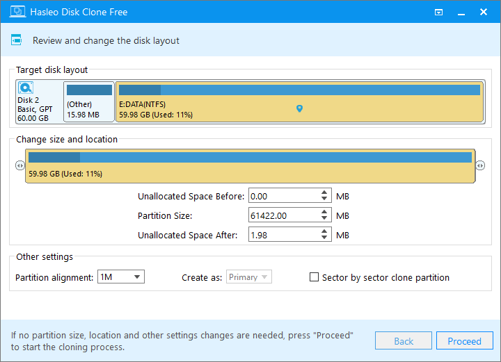 partition clone adjust partition size and location