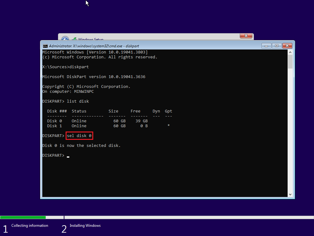 select target disk
