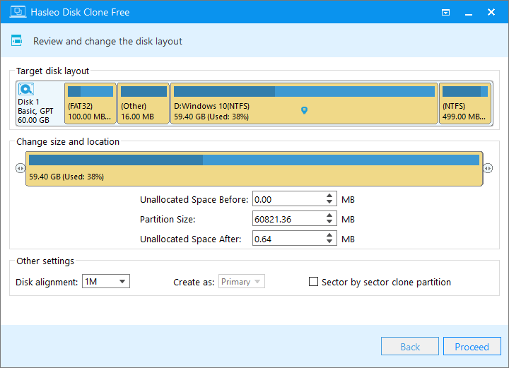 edit disk layout for Windows 10 migration