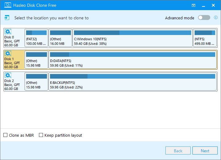 select destination disk  for Windows Server migration