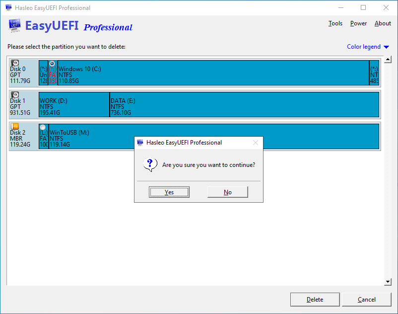 Select EFI System Partition To Delete