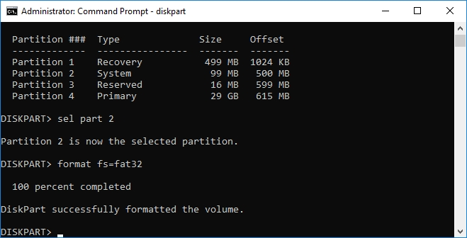 format as fat32 in diskpart