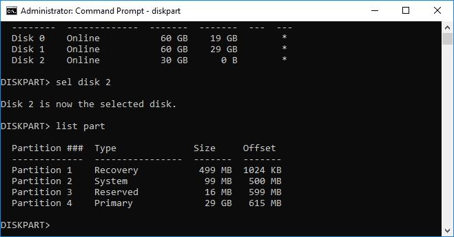 list partition in diskpart