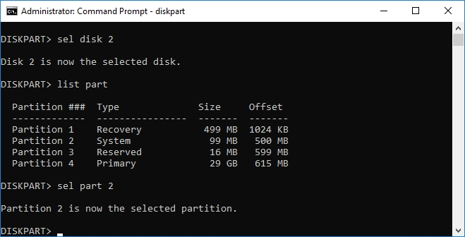select partition in diskpart