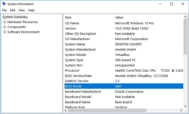 Windows System Information utility screenshot