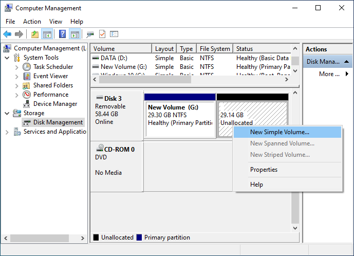 select new simply volume for second partition