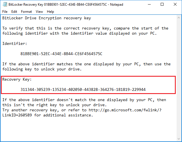 bitlocker recovery key windows 10 without microsoft account