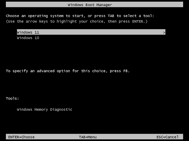 Legacy Windows boot menu