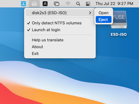 umount NTFS drive on Mac