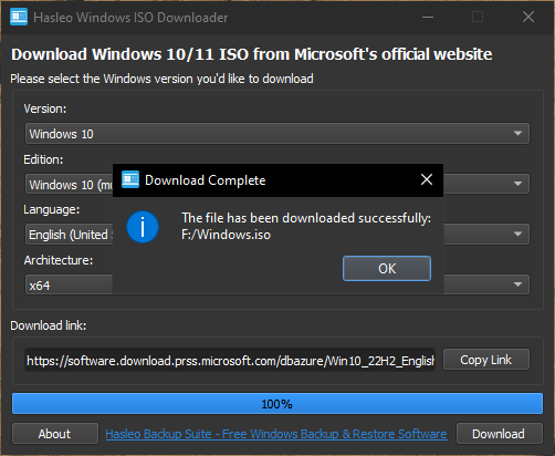 Download Windows 10 installation ISO is complete