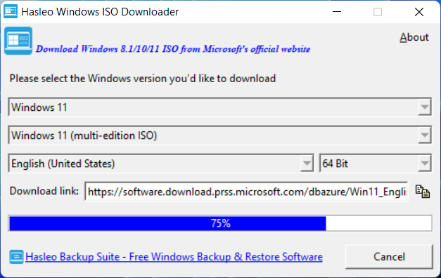 Downloading Windows installation ISO