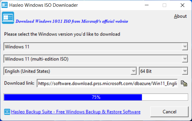 Hasleo Windows ISO Downloader screenshot