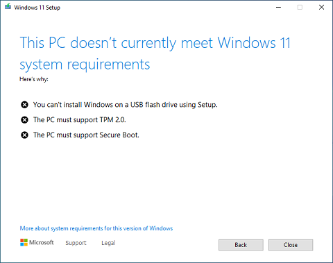 upgrade Windows to go to Windows 11 failed