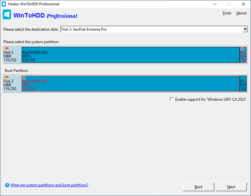 Select target partitions icon