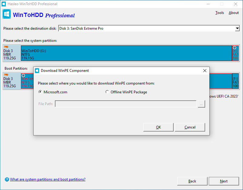 select where to download WinPE components
