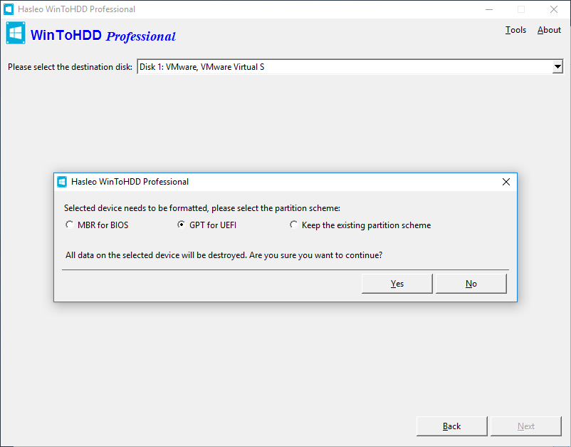 Select partition scheme