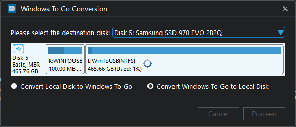 converting Windows To Go to local disk