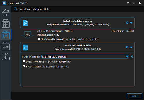 Windows installation USB Creator