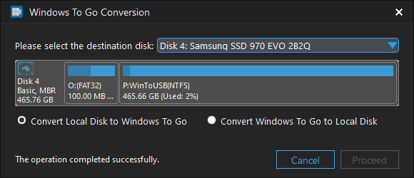 Local disk to Windows To Go convertiong complete