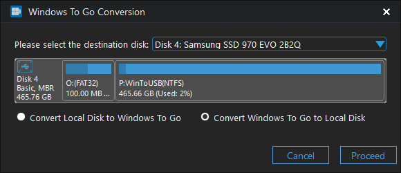 select convert Windows To Go to local disk