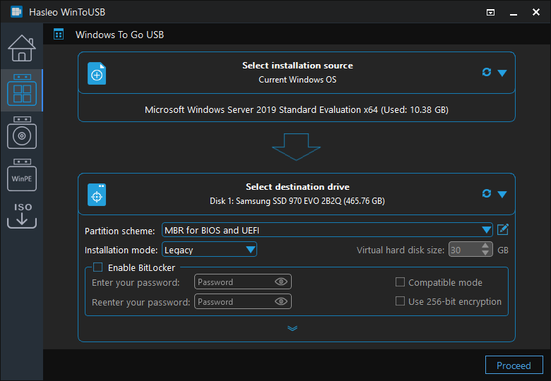 Select partition scheme and installation mode