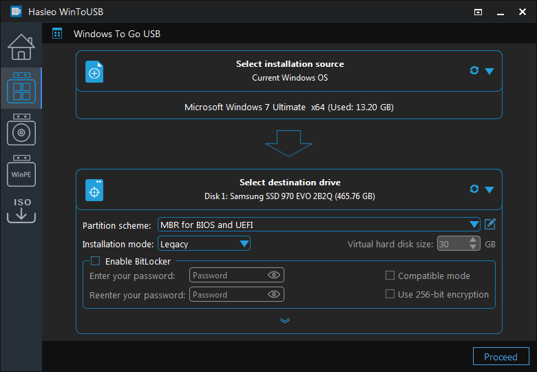 Select partition scheme and installation mode