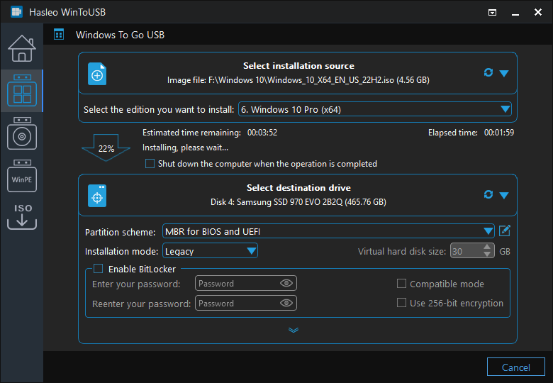 installing Windows to USB