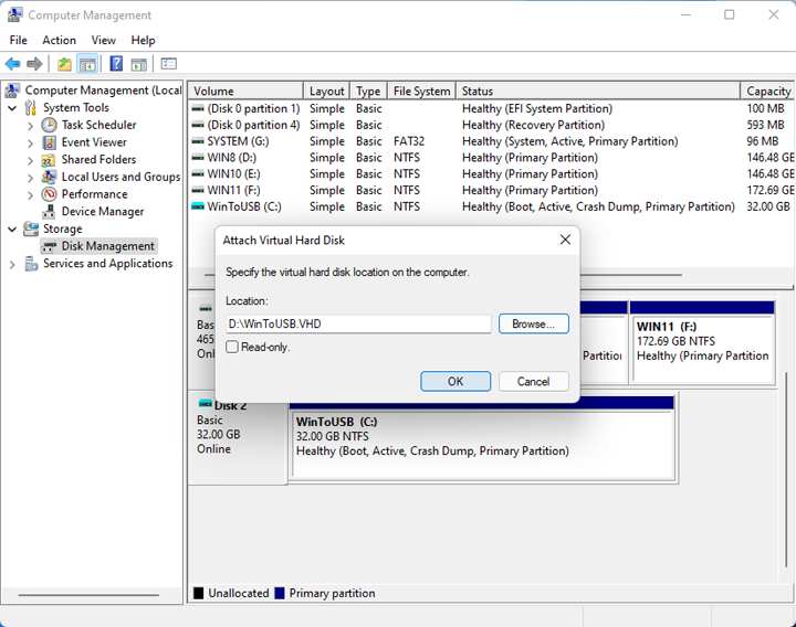 select windows 8 vhd file