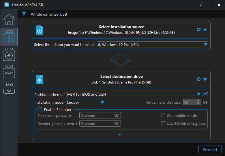 Select partition scheme and installation mode