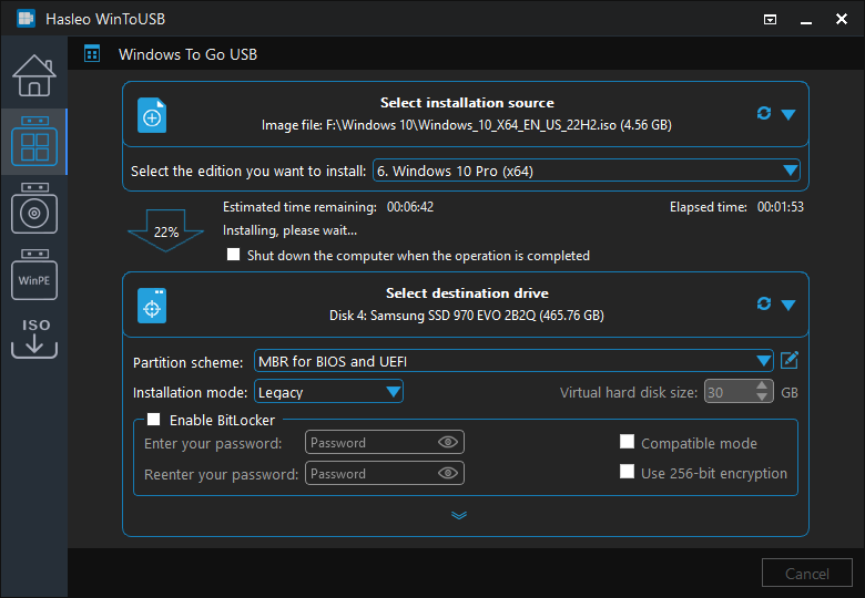 installing Windows to USB