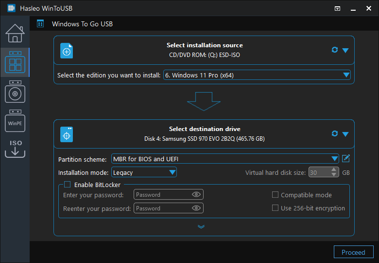 Select partition scheme and installation mode