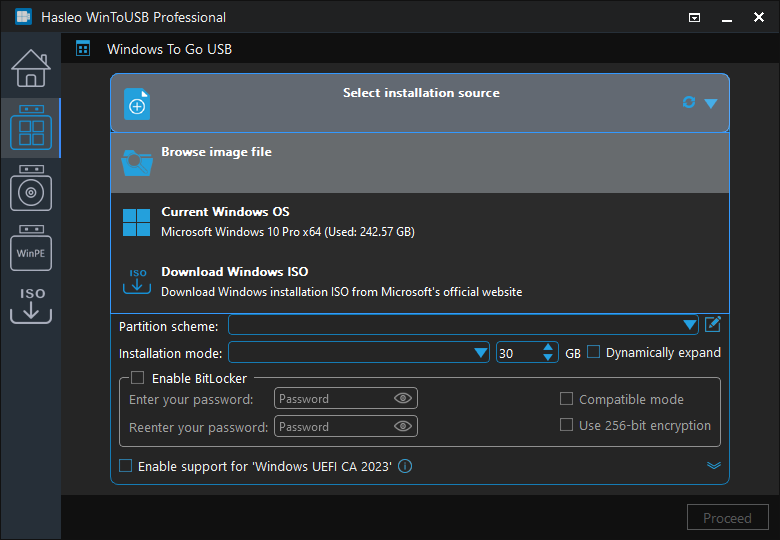 Select VHD/VHDX drive as installation source
