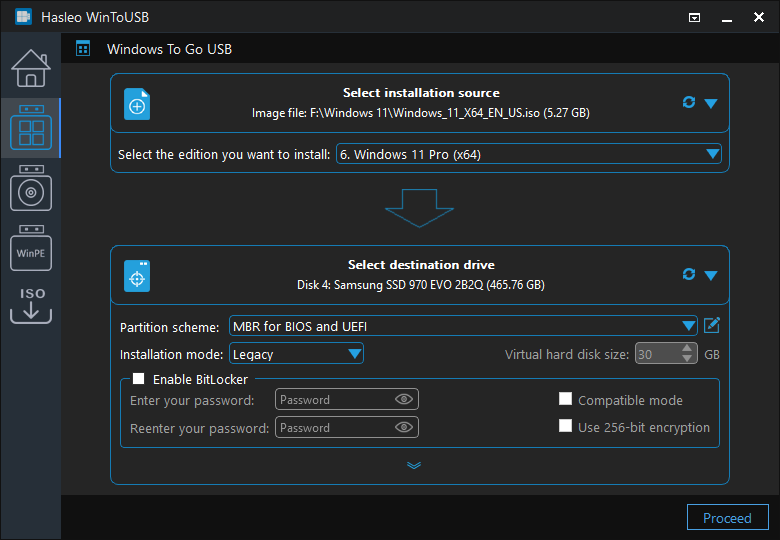 Select partition scheme and installation mode