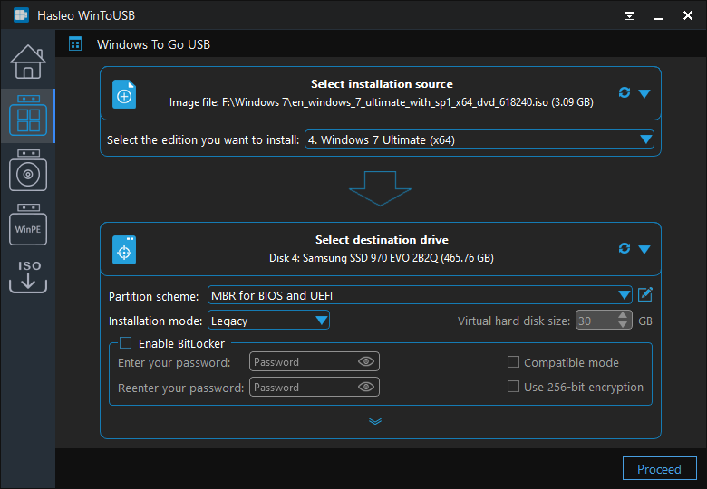 Select partition scheme and installation mode