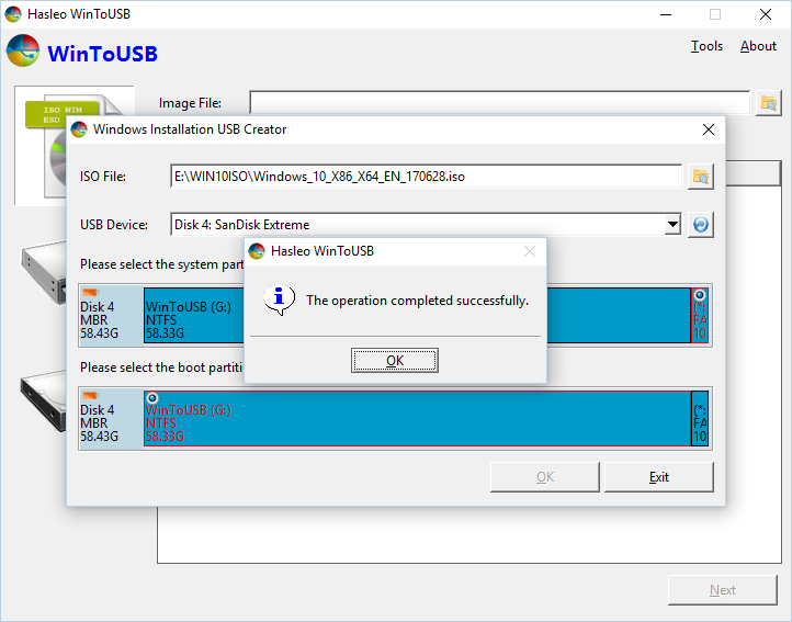 Windows Installation USB Creation complete