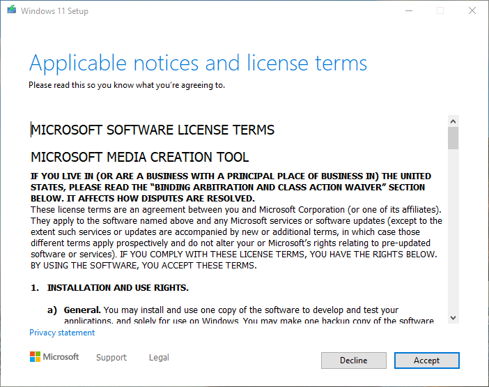 accept the license agreement