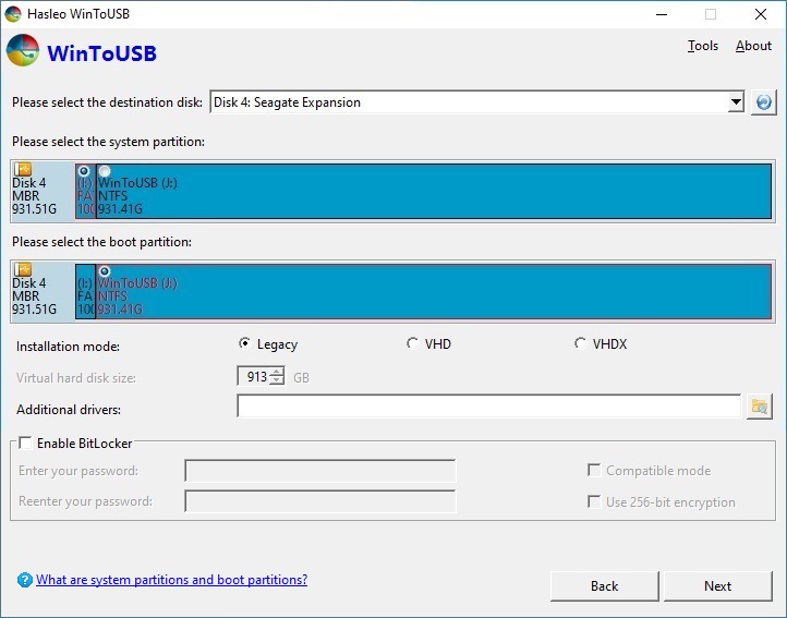 Select target partition icon