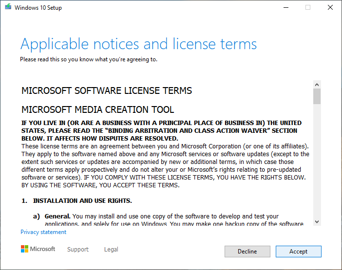 accept the license agreement