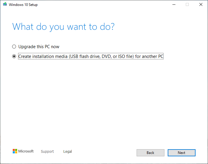 check create installation media checkbox