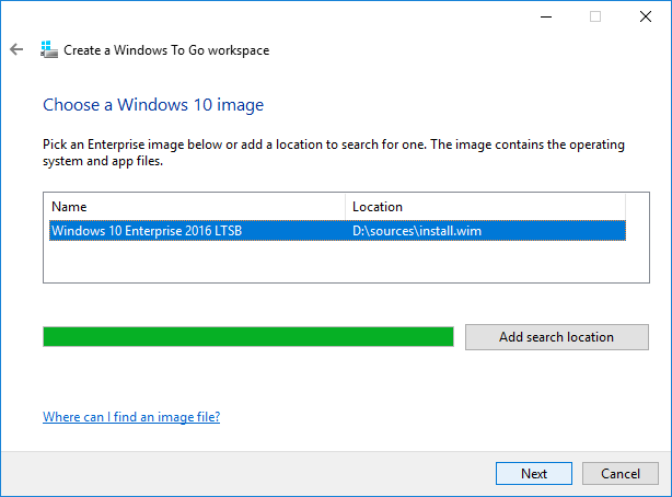 Select windows installation image