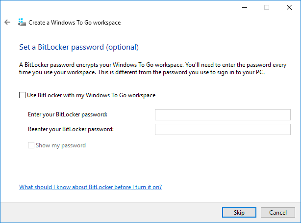 Trun on BitLocker to encrypt Windows To Go